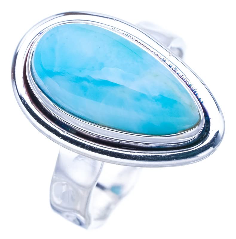 

StarGems® Natural Larimar Hammered Handmade 925 Sterling Silver Ring 6 F1425