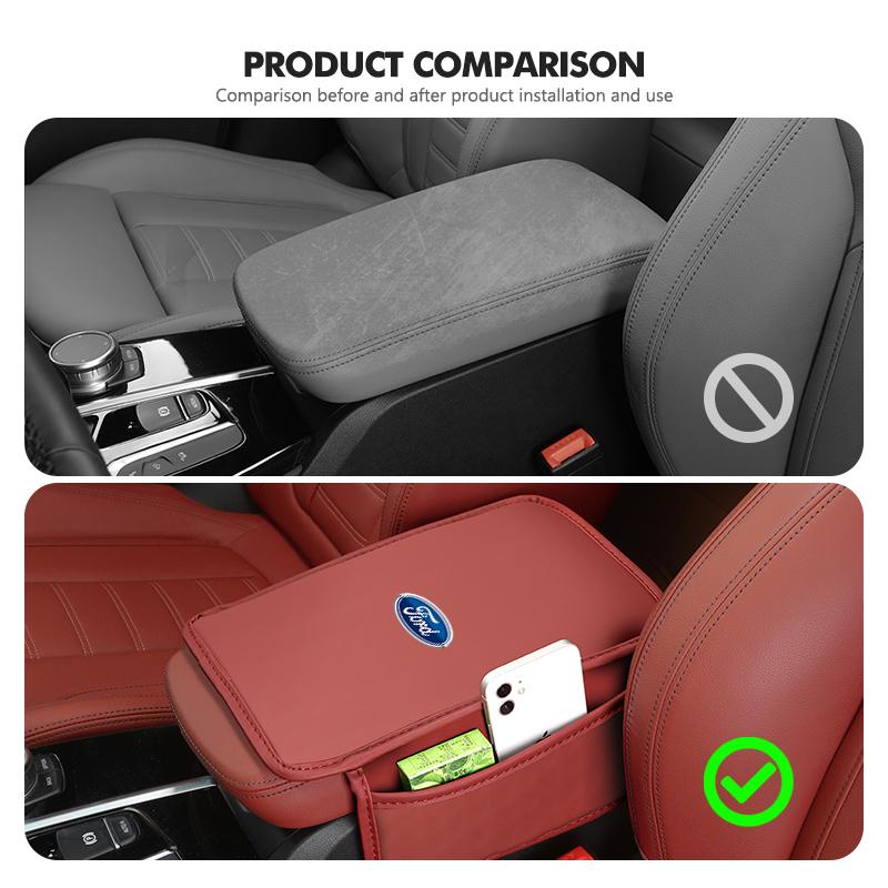 For Ford Universal Car Armrest Box Cushion Nappa Leather Sponge Anti-slip Fiesta Ranger Mondeo Escape Ecosport Fusion Explorer