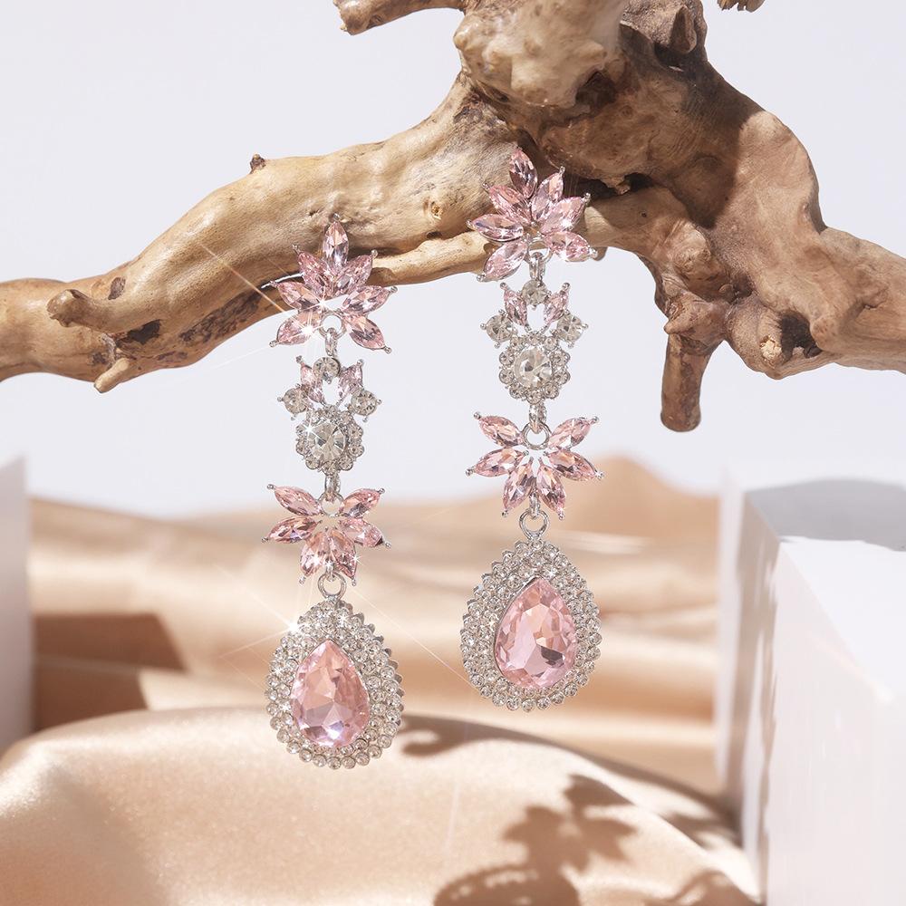 Wedding Bridal Earrings Women's Fashion Long Flower-style Teardrop Dangle Earrings