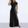 European American Casual Denim Maxi Dress 2022 Shirt Collar Slit Pockets Swing Skirt
