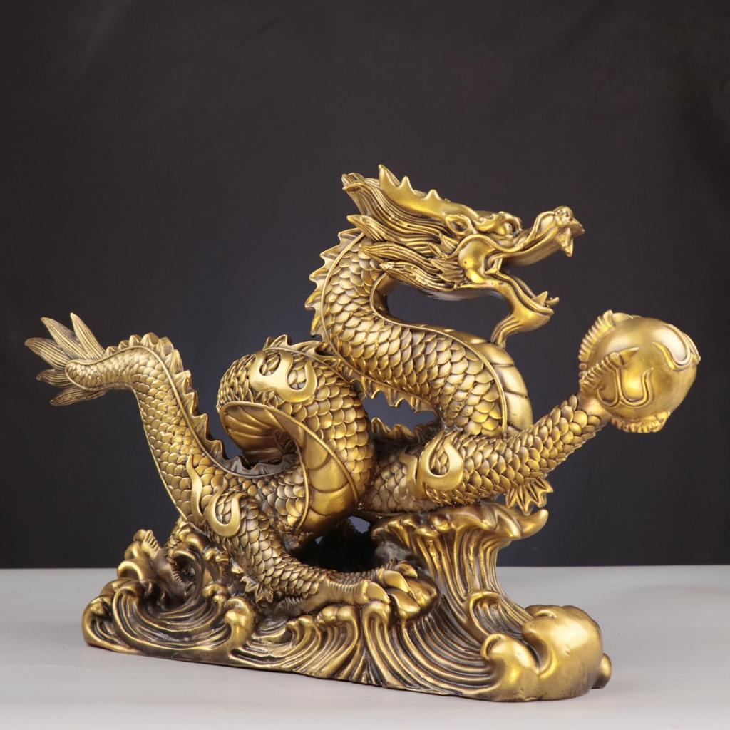 Chinese Feng Shui Dragon Statue Good Luck Attract Wealth Copper Decor Decorative Figurines for Car Office Indoor Home Decor