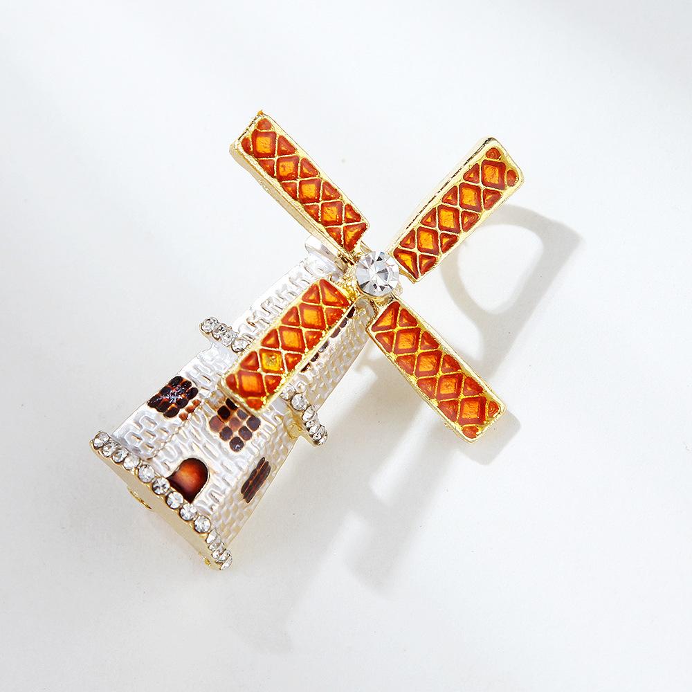 Lovey Windmill Cottage House Brooches For Women's Clothes Backpack Pins Gifts