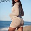 BITCED Women's Summer Knit Long-Sleeved Beach Cover-Up Sun-Protective Lace-Up Knit Dress