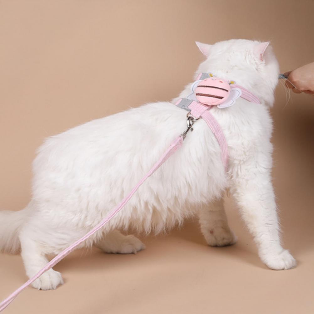Sicheres Katzengeschirr für kleine Katzen Katzengeschirr Leine Set Verstellbar Cartoon Biene Haustiergeschirr Leine Set für Kleine bis für Draußen