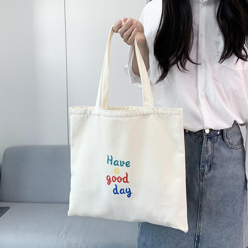 Large Capacity Portable Women's Shopping Bags Simple Letter Prints Ladies Canvas Shoulder Bags College Girls Casual Handbags