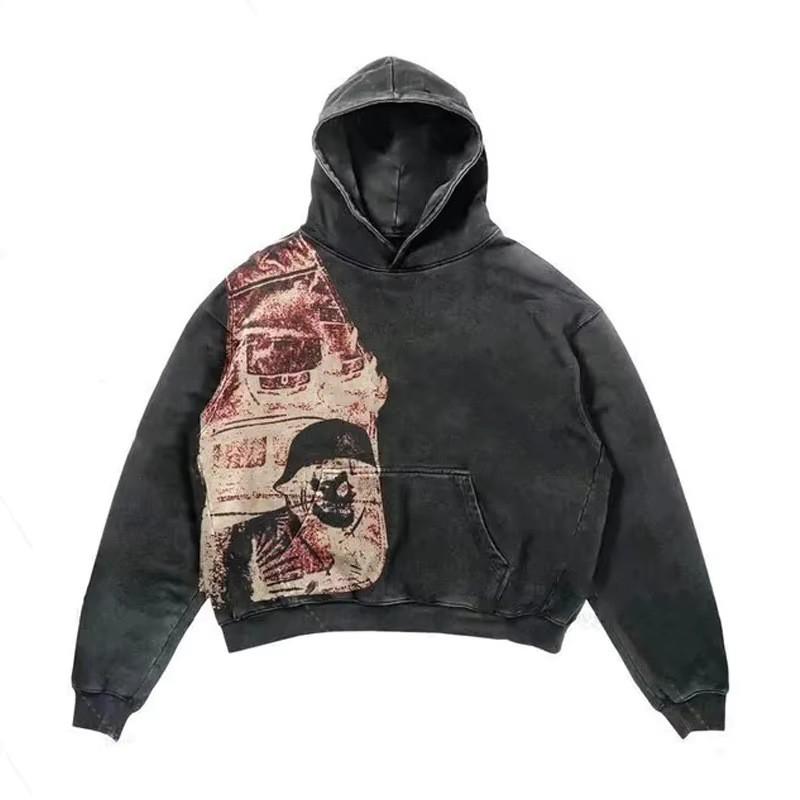 2026 Street Style Monster Print Hoodie Loose Fit Sweatshirt Men Women Cyberpunk Streetwear