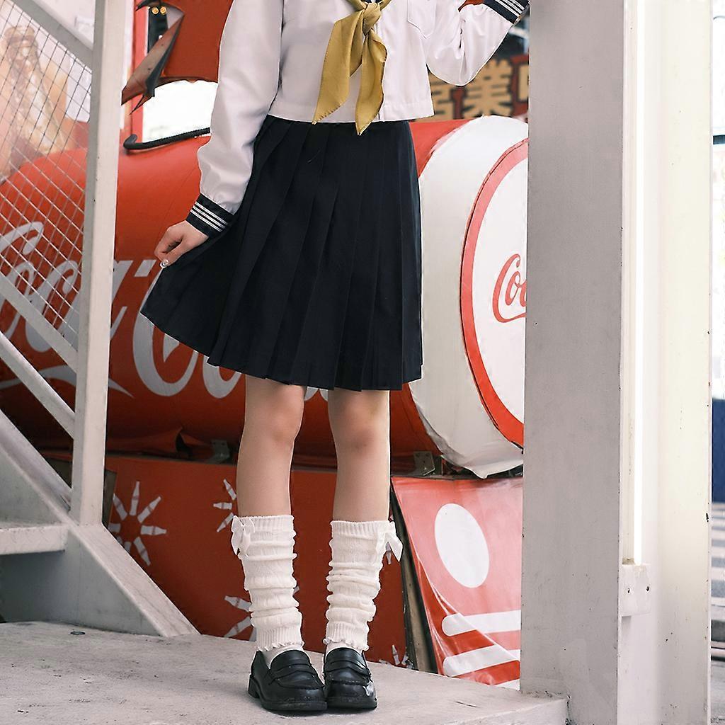 Damen Beinstulpen im japanischen Stil, Zopfmuster, mit süßer Schleife, Lolita, Studentin, einfarbige Fußabdeckung, Häkel-Twist-Streifenmuster, Wadenstrümpfe