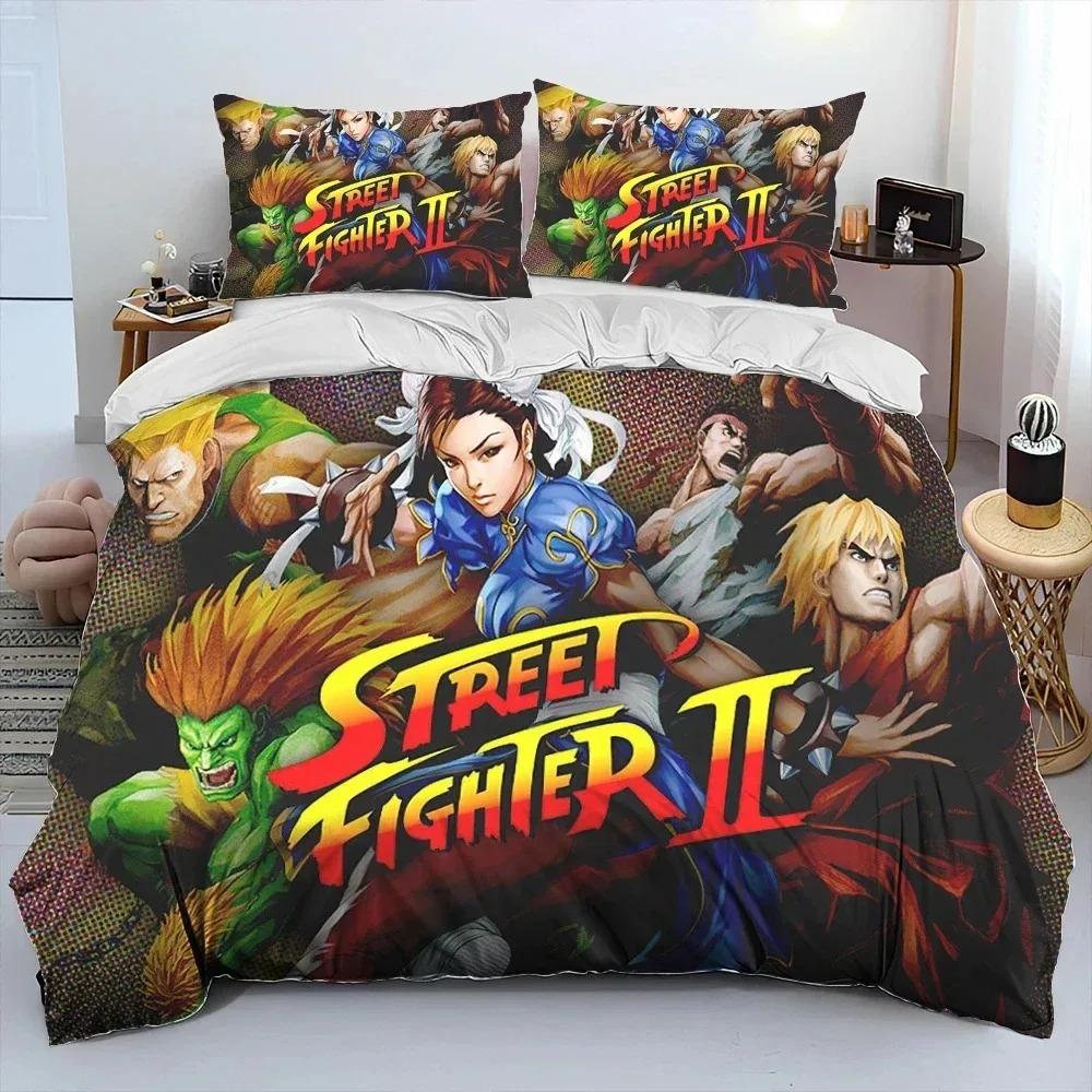 3D Print Street Fighter Retro Game Bedding Set Duvet Cover Bed Set Quilt Cover Pillowcase Comforter King Queen Size Boys Adult