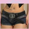 Belt Leather Punk Buckle With High Heel Shoe Design Circular Buckle Rivet Decor