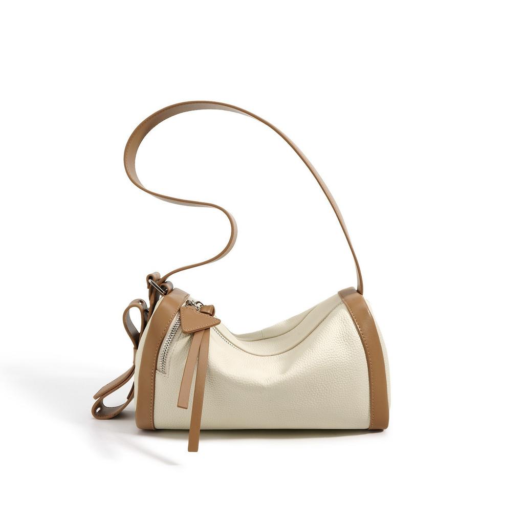 Cowhide Lychee Pattern Leather Women's Contrasting Color Shoulder Messenger Commuter Bag Casual Underarm Bag