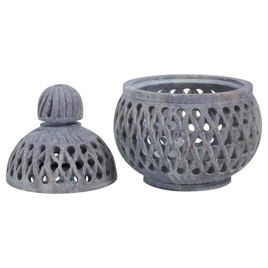 Crocon Handmade Tea Light Holder with Jali Design – Natural Stone Soapstone Candle Stand with Lid for Living Room and Home Décor
