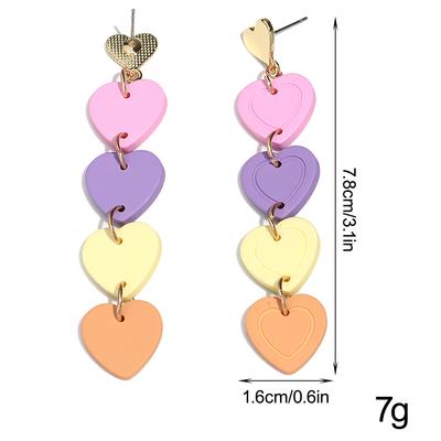 New Macaron Colorful Heart Acrylic Long Earrings for Women Sweet Love Square Spliced Drop Earring Valentine's Day Jewelry Gift