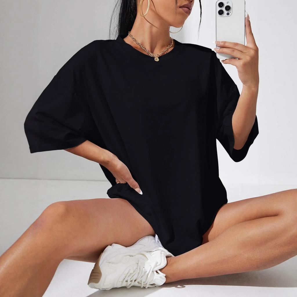 Damen Oversized Rundhals T-Shirt Lässig Lockerer Schnitt Kurze Ärmel Basic T-Shirt Top
