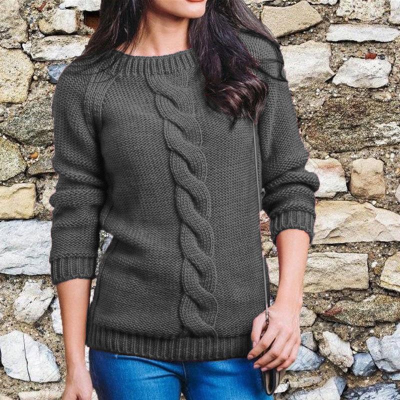 Women's Fashionable Hemp Rope Knitted Detail Round Neck Long Sleeve Sweater Luxurious Relaxed-fit Slimming and Versatile Top