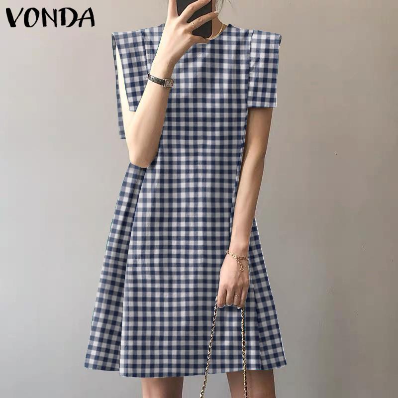 

VONDA Летний женский клетчатый сарафан А-силуэта без рукавов