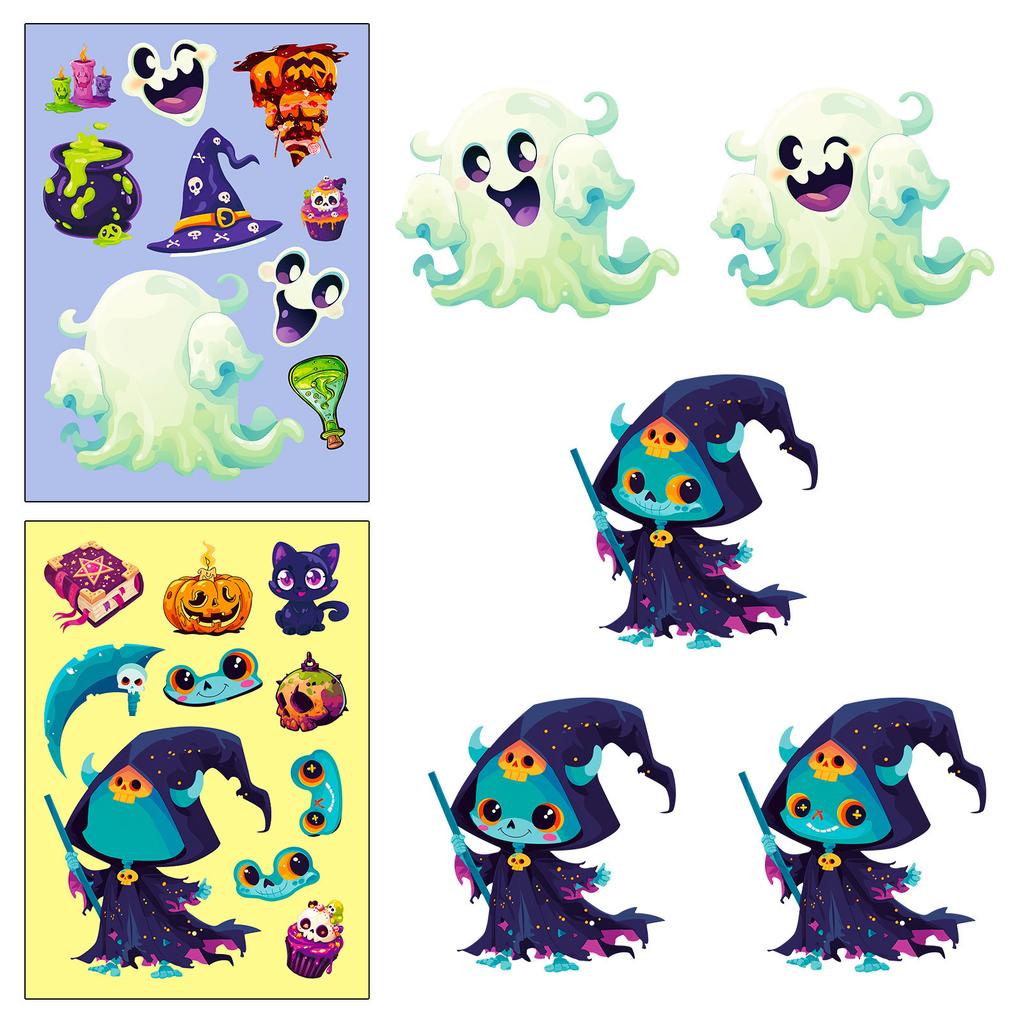 6 Photos/package Halloween Face Change Stickers Cartoon Doodle Black Cat Vampire DIY Puzzle Creative Puzzle Stickers