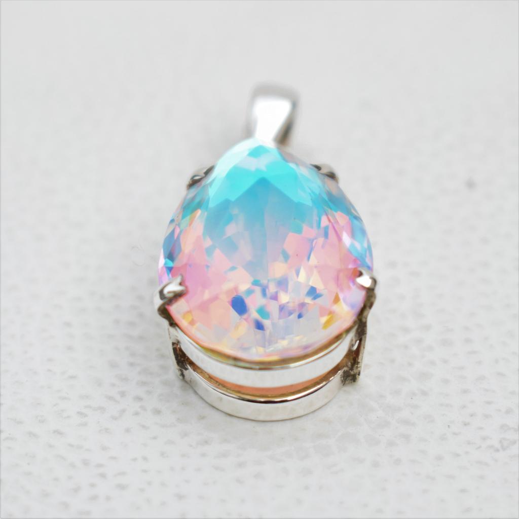 Angel Aura Quartz Pendant, Handmade Pendant, 925 Sterling Silver Pendant, Teardrop Quartz Pendant, Anniversary Pendant