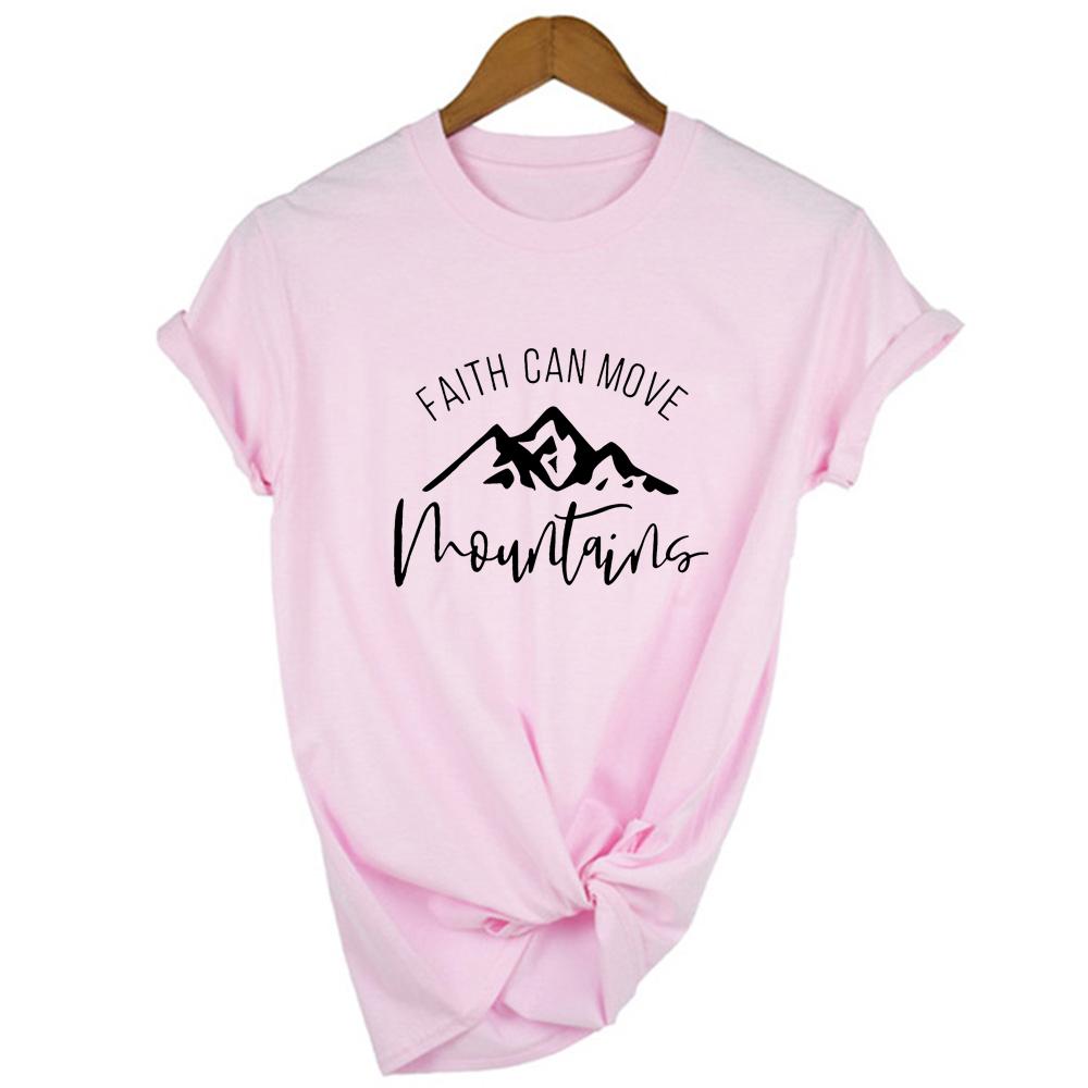Faith Can Move Mountains Women Summer T Shirt Casual Short Sleeve Christian Tees Slogan Religious