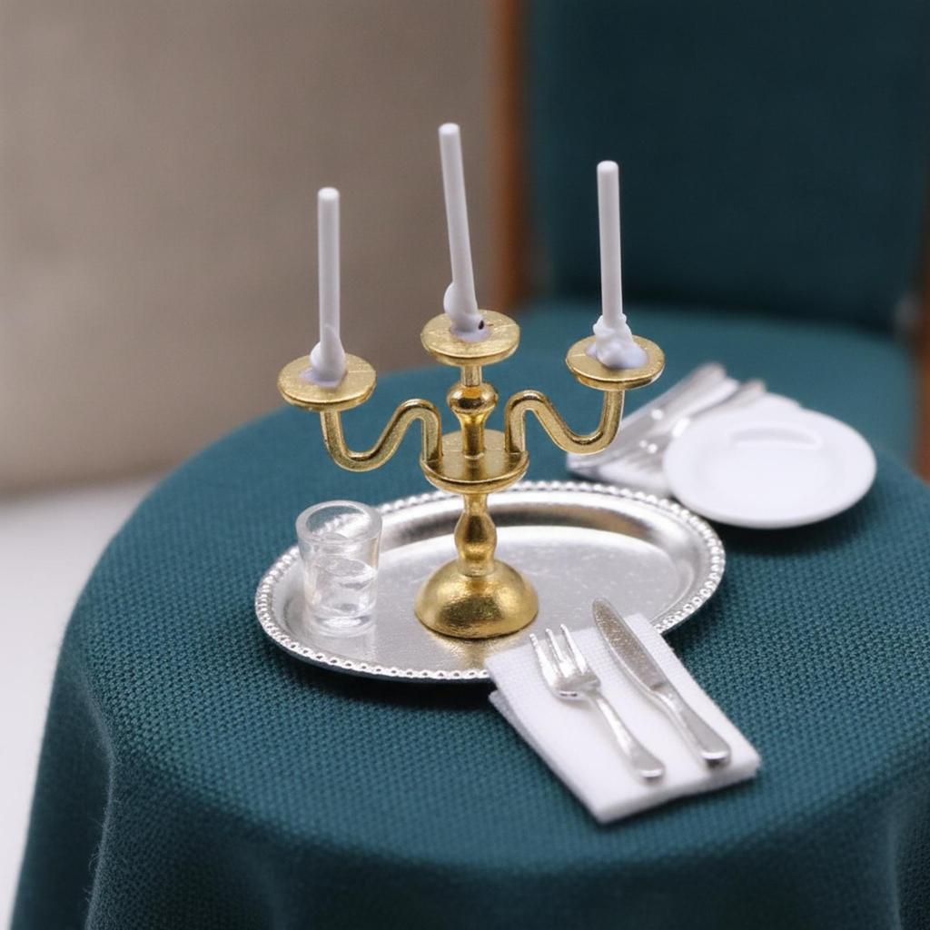 Miniature Candelabra Decorative Dollhouse Vintage Candle Holder for Hobbyists,