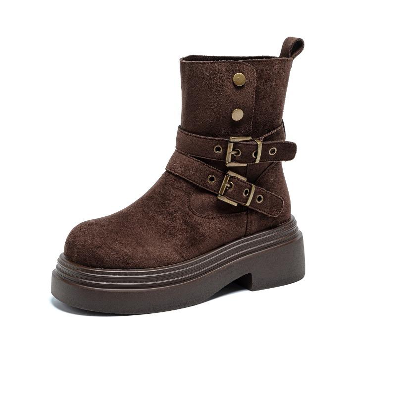 New autumn women's shoes casual fashion medium boots velvet warm heightening short boots women's thick-soled Martin boots women's