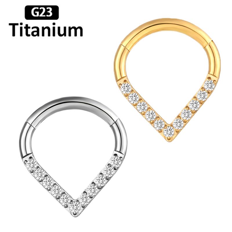 G23 Titanium High Quality  Waterdrop Septum Piercing Clicker Nose Rings 16G Segment Tragus Cartilage Daith Hoop Earrings Zircon