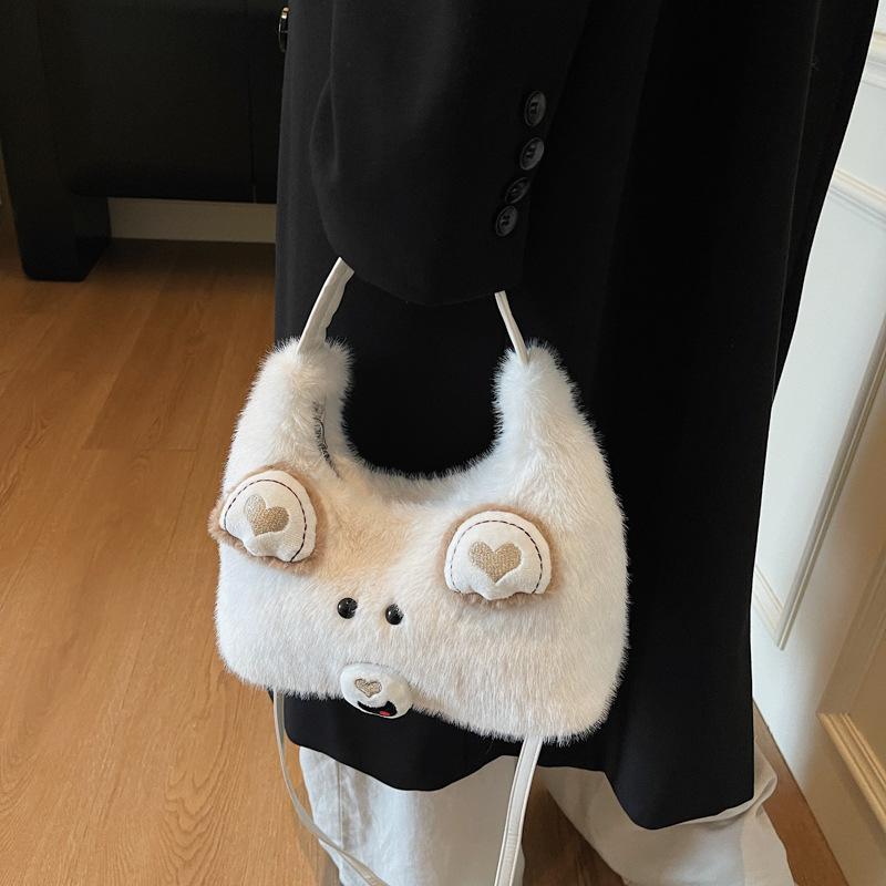 Plush Bag Women's Large Capacity 2025 New Autumn and Winter Versatile Messenger Bag Cartoon Cute Mao Mao Tote Bag