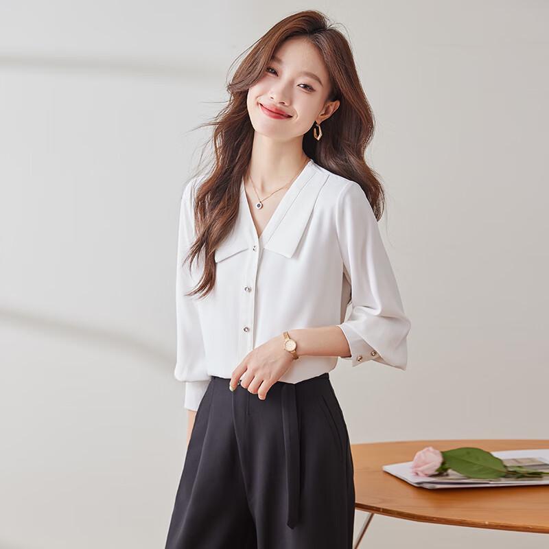 Women s Business Casual V-Neck Long Sleeve Blouse M