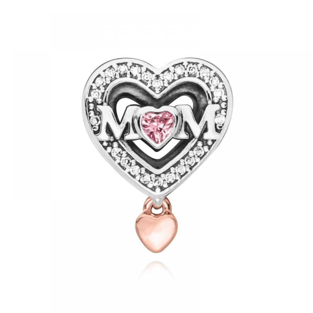 PAndora 782653c01 Openwork Mom   Heart Pendant And Dangle Charm