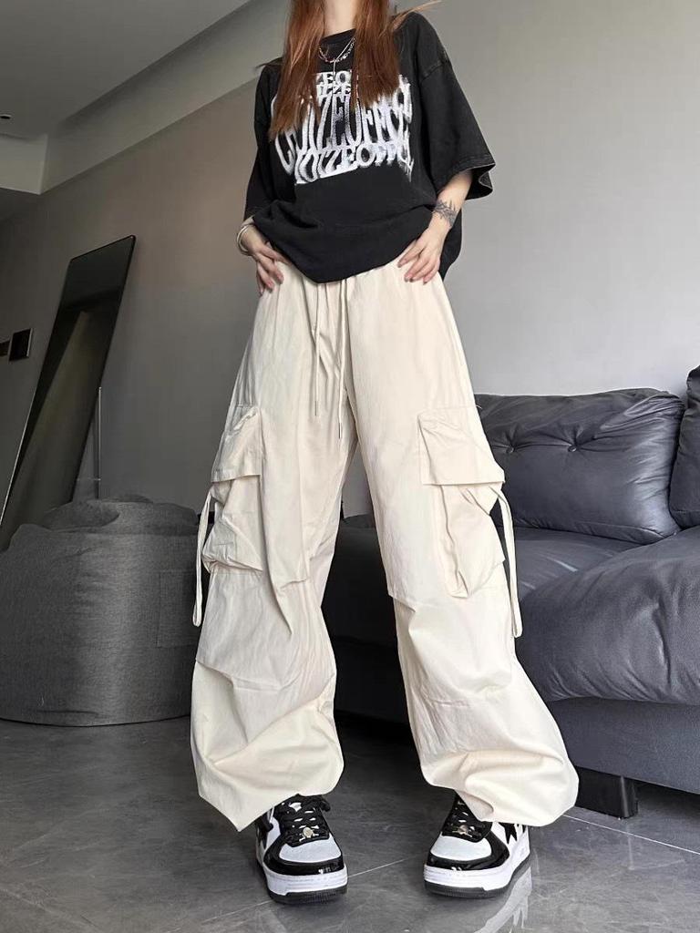 Women's Quick-Dry Pink Parachute Overalls - High-Waisted, Wide-Leg Casual Sports Pants for Spring/Summer 2024