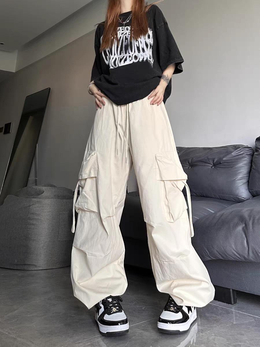 

Женский быстросохнущий розовый комбинезон-парашют - повседневные спортивные брюки с высокой талией и широкими штанинами на весну/лето 2024 г. S