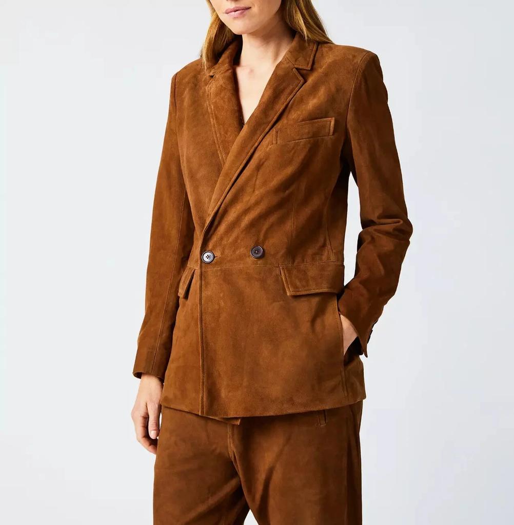 Handmade Stylish Casual Women's Brown Genuine Soft Suede Leather Blazer Formal
