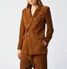 Ręcznie robiony Stylowy Casualowy Damski Brązowy Formalny Blazer z Prawdziwej Miękkiej Skóry Zamszowej