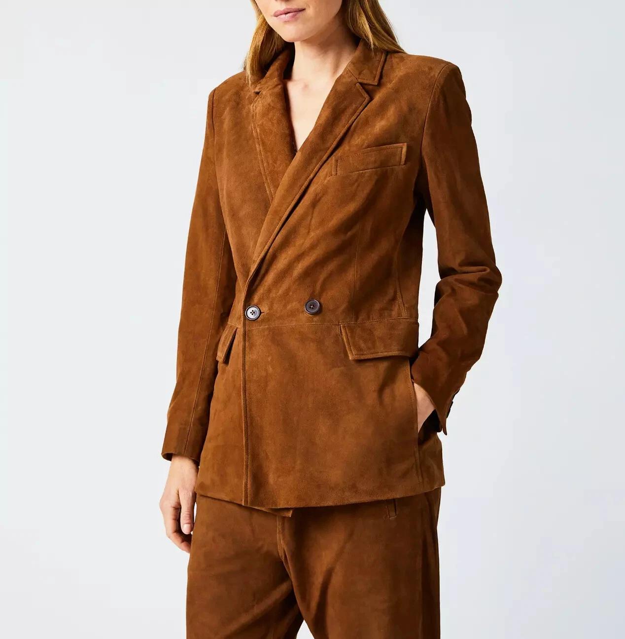 

Handmade Stylish Casual Women s Brown Genuine Soft Suede Leather Blazer Formal S
