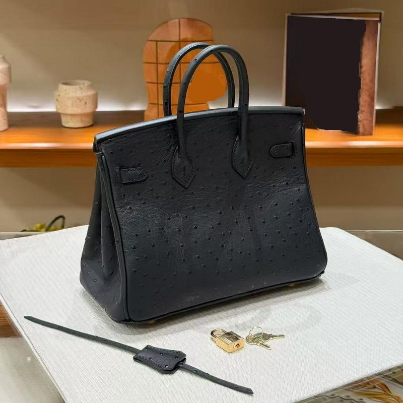 26 New Genuine Leather Women's Bag With Ostrich Patterned Cowhide, Light Luxury Fashion, Gold Buckle, Platinum Bag, Handbag, Cross-border