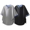 Men's Summer V-Neck Japanese Style Striped Two-Piece Look Shirt