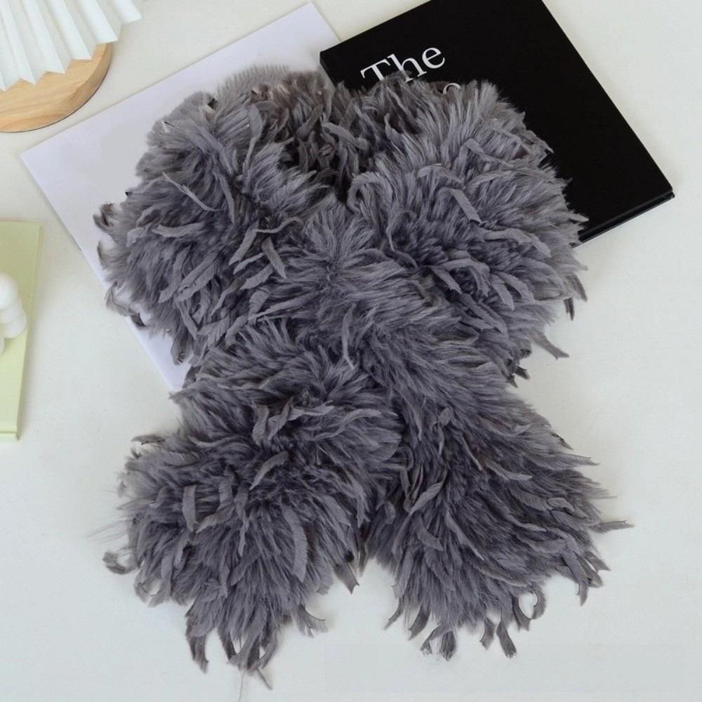 Autumn Winter Soft Plush Fluffy Fur Scarf Thicken Warm Neck Covers Cold Resistant Cross Neckerchief Neck Warmers