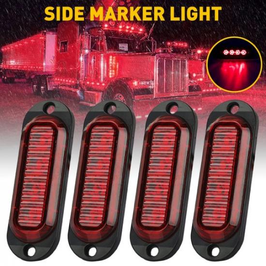 Red 4pcs 4-LED Side Marker Lights Assembly Clearance Light Truck Trailer RV