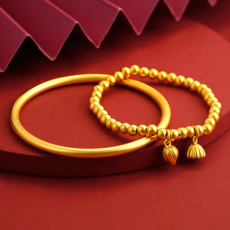 National Wind Sand Gold Bracelet Inheritance Bracelet Female Third Life Three Generations Two Generations Of Joy Lotus Pod Transfer Bead Bracelet