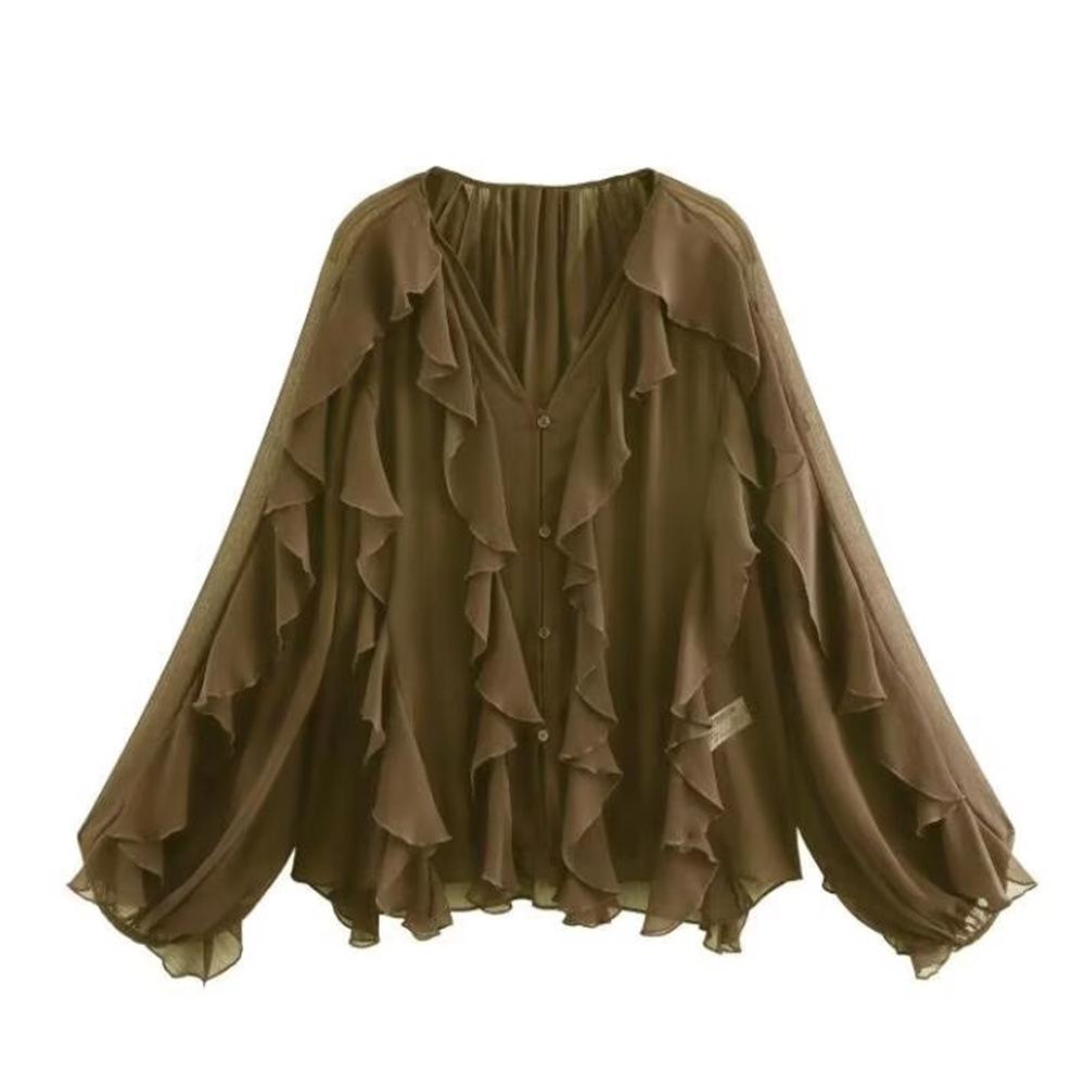  Spring Women's Bow Tie Layered French Lantern Sleeve Shirt