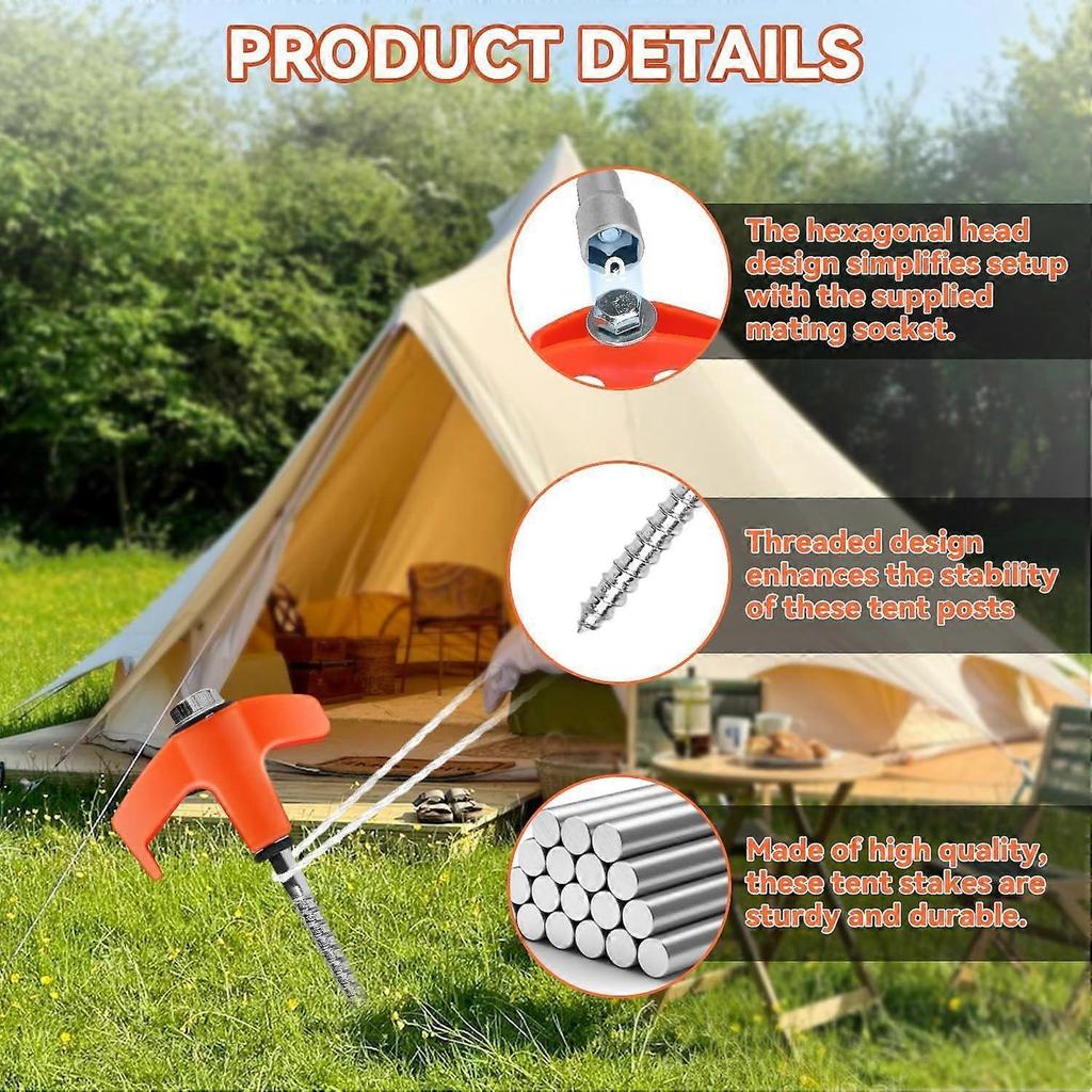 10 Stück Robuste Orange Schraub-Zeltnägel mit Sechskant-Treiber - Für Camping, Terrasse & Außenbereich