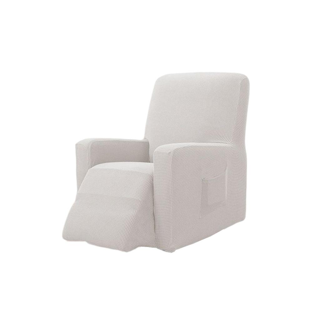 Recliner Cover with Pocket Solid Color Full Sleeve Chair Dust-proof Elastic Seat Protector Bedroom Living Room Office ivory white