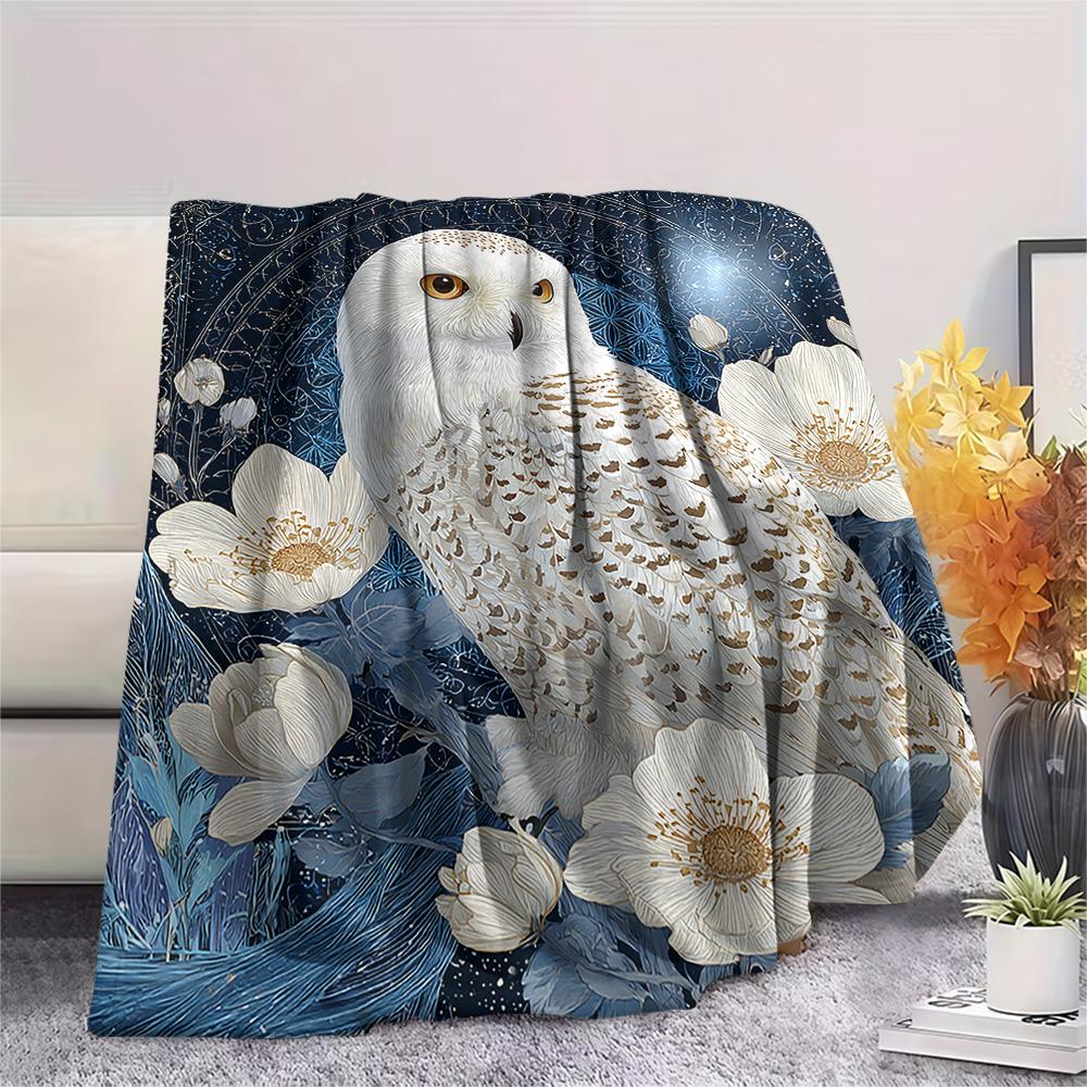 Snowy Owl Print Flannel Blanket, High quality Comfortable for All Seasons, Home Decor, Warmth and Comfort, Perfect for Christmas Gifts