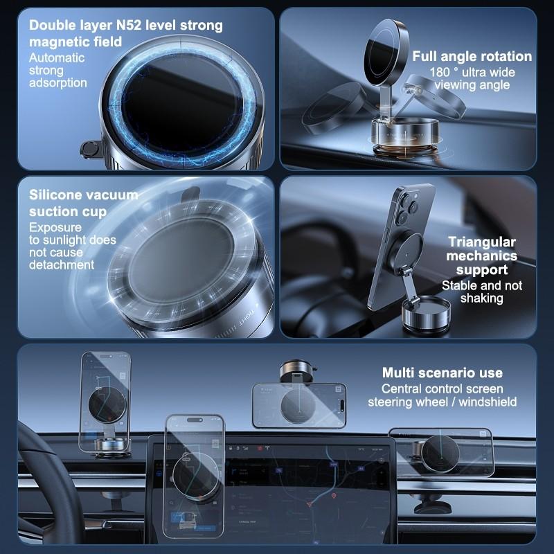 Intelligent 360 ° Rotatable Vacuum Car Phone Holder Foldable Magnetic Vacuum Adsorption Car Bracket Universal Folding Holder