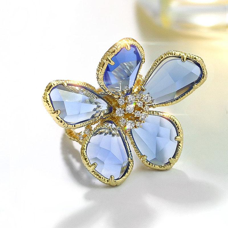 Luxus Kristall Blume Großer Offener Ring für Damen Trendiger Modischer Party Sommerurlaub Statement Schmuck