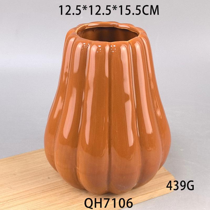 Nordic Flower Arrangement Bouquet Ceramic Decorative Ornament Light Luxury Creative High-End Soft Decoration Ornament Niche Pumpkin Vase Pumpkin vase