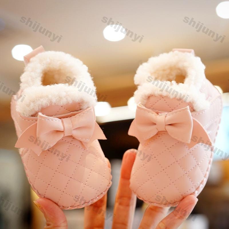 Baby Shoes 2025 Winter Soft Bottom Anti Slip Winter Plush Warm Comfortable Bow Children Shoe 0-1 Year Old Walking Shoes Princess
