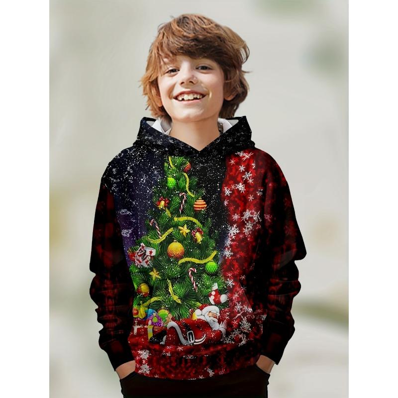 Children's Clothes Christmas Pattern Cute Print Boy Long Sleeve Sweatshirt Christmas Gift Children 3-14y Pullover Boys Clothing