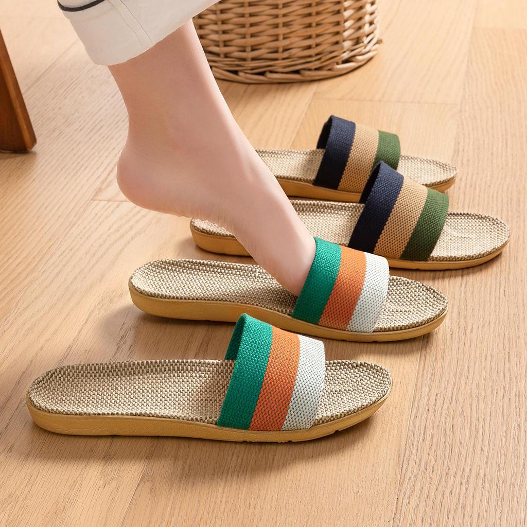 Sommer Damen Leinen Hausschuhe Leicht Flach Haus Pantoletten Mode Bequem Rutschfest Hausschuhe Innen Herren Wohnzimmer Hausschuhe