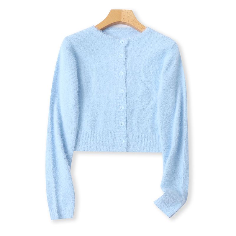 

Cardigan sweater Autumn New Foreign Trade Women clothes Versitile Fashion round Neck Single-Breasted Long sleeve Slimming Sweater 32532 Blue B- 11-16-3 All yards
