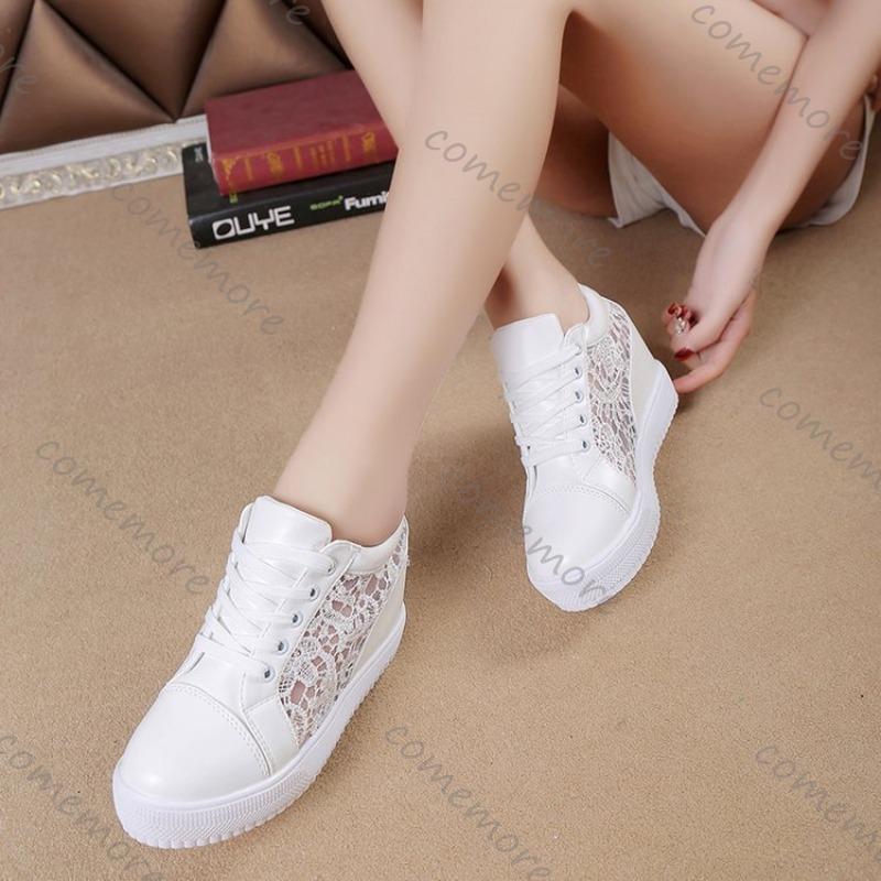 Comemore Spring and Summer White Sneakers Shoes Casual Increased Height Mesh Breathable Sports Women's Shoes Flat Bottom Tennis